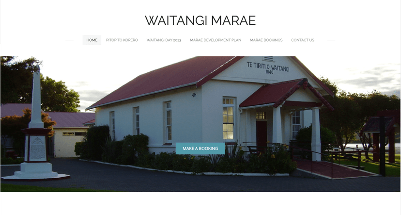 screenshot of waitangi marae website